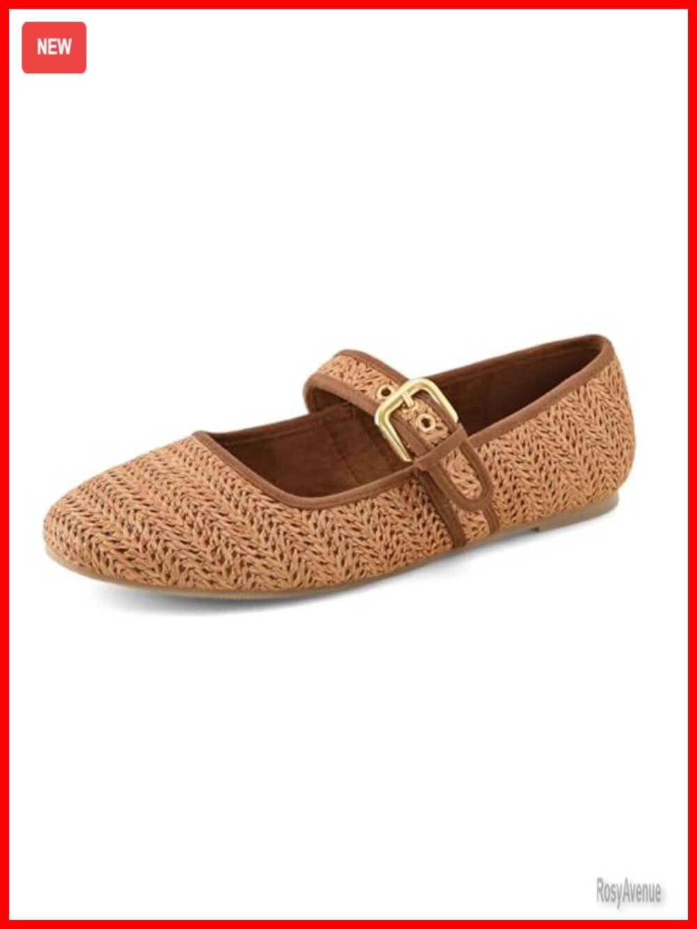 Raffia Ballet Flats Round Toe Woven Mary Jane Buckle Strap Comfortable